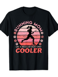 Men's T-Shirt Running Mom Sunset Silhouette With Retro Pink Stripes And Flowers
