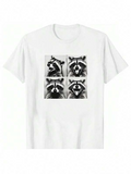 Men's T-Shirt Playful Expressions Of Four Curious Raccoons In Black And White Portrait