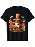 Men's T-Shirt Whimsical Forest Bunny Wearing Top Hat Among Mushrooms And Daisies Rabbit