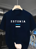 Men's T-Shirt Estonia Bold Lettering With Tricolor Stripe Flag Motif Shirt