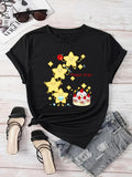 Women's T-Shirt Stacked Yellow Stars Dancing With Cherries Beside Birthday Cake
