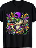 Men's T-Shirt Colorful Mardi Gras Parade Alligator Surrounded By Feathers And Beads