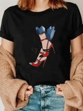Women's T-Shirt Artistic Watercolor Flowers Erupting From High Heeled Shoe