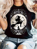 Women's T-Shirt Witch Spell Full Moon With Bats And Mystical Flying Witch