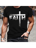 Men's T-Shirt Distressed White Textured Print With Cross Word Faith