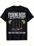 Men's T-Shirt Fishing Rods Are Like Potato Chips Colorful Vertical Lines Featuring Lively Jumping Fish Fishing Rod