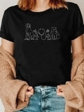 Women's T-Shirt Outlined Heart With Stethoscope Among Cats And Dogs In Silhouette