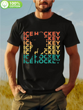 Men's T-Shirt Colorful Lettering With Silhouette Among Gradient Stacked Ice Hockey