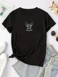 Women's T-Shirt Minimal Line Drawing With Text Under Elegant Cat Head