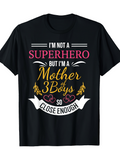 Men's T-Shirt Im Not A Superhero But Im A Mother Of Three Boys So Close Enough With Swirling Gold Leaves Decorative Hearts Black T Shirt