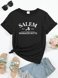 Women's T-Shirt Salem Established 1692 Historic Text And Runner Figure Massachusetts