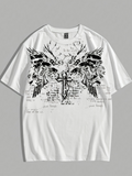 Men's T-Shirt Handwritten Words Behind Winged Cross Pattern T Shirt