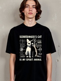 Men's T-Shirt Schrodingers Cat Surrounded By Physics Equations With Split Color Cat