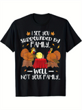 Men's T-Shirt I See You Surrounded By Autumn Leaves Dinner Table Turkeys Family