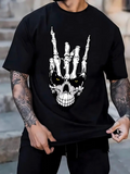 Men's T-Shirt Bold Skeleton Hands With Skull And Black Piercing Eyes Design