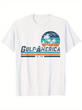 Men's T-Shirt Gulf Of America Retro Sunset With Palm Trees Landscape Beach