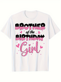 Men's T-Shirt Brother Of The Birthday Girl With Pink Hearts And Playful Lettering