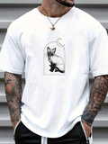 Men's T-Shirt Elegant Moonlit Window With A Sitting Black Cat