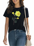 Women's T-Shirt Vivid Yellow Blooming Floral Stem Under Summer Sun Flower