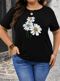 Women's T-Shirt Hand Painted Blossoms With Pure White Petals And Bright Yellow Daisy