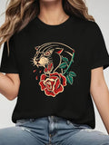 Women's T-Shirt Fierce Jungle Cat With Red Rose Among Lush Green Leaves Panther