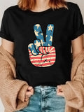 Women's T-Shirt Vintage Stars And Stripes Peace Sign Hand With American Flag