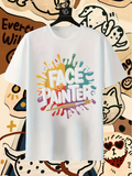 Men's T-Shirt Colorful Splattered Paint Brush Strokes Behind Bold Text Painter