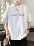 Men's T-Shirt Heartbeat Rhythm Line With Minimalist Mountain Peaks Skyline