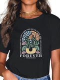 Women's T-Shirt Give Thanks Psalm Quote Surrounded By Blooming Colorful Wild Flowers Forever