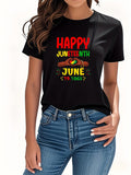 Women's T-Shirt Happy Juneteenth June 19 1865 With Fist And Heart Under Sunlight
