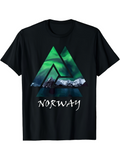 Men's T-Shirt Norway Aurora Lights With Snowy Mountains Under Starry Night Sky