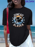 Women's T-Shirt Juneau Alaska Ocean Waves With Jumping Orca Amid Sparkling Water