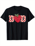 Men's T-Shirt Bold Patterned Letters With Red Strawberry Motif Under Leafy Accents T Shirt