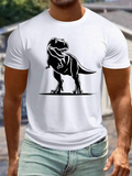 Men's T-Shirt Shadowed Roaring Prehistoric Beast Standing On Rocky Ground Dinosaur