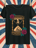 Men's T-Shirt Golden Hourglass With Red Roses Baby And Skull