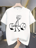 Men's T-Shirt Simple Humorous Sketch With Exaggerated Lifting Weights Cartoon Figure