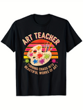 Men's T-Shirt Art Teacher Creating Vibrant Paint Splashes With Colorful Palette