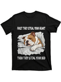 Men's T-Shirt First They Steal Your Heart Sleepy Bulldog Resting On Soft Pillow
