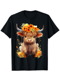 Men's T-Shirt Floral Crown With Cheerful Yellow Petals Adorning A Shaggy Highland Cow
