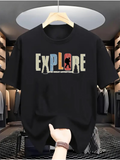 Men's T-Shirt Colorful Lettering Shadows With Silhouette Graphic Explore
