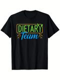 Men's T-Shirt Leafy Greens And Colorful Lettering With Decorative Utensils Under Dietary Team