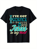 Men's T-Shirt Ive Got Science In My Veins And Jesus In My Heart Colorful DNA Strand T Shirt