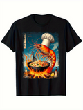 Men's T-Shirt Flaming Culinary Skillet With A Chef Hat Worn Shrimp