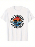 Men's T-Shirt Los Angeles California Sunset With Silhouetted Palm Trees And Ocean View