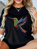 Women's T-Shirt Vivid Colorful Feathers With Graceful Wings Spreading Flying Hummingbird
