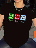 Women's T-Shirt Peace Love With Night Sky Flying Bats