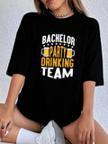 Women's T-Shirt Bachelor Party Drinking Team With Beer Icons In Bold Playful Style