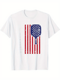 Men's T-Shirt Distressed Vertical Red Stripes With Blue Stars Pickleball Paddle