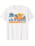 Men's T-Shirt Gulf Of America Palm Trees Under Sunset With Birds And Ocean Waves