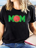 Women's T-Shirt Green Letters With Watermelon Slice Summer Fruit Mom